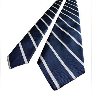Polo Ralph Lauren Navy Blue White Striped Silk Tie Classic Regimental Preppy NWT